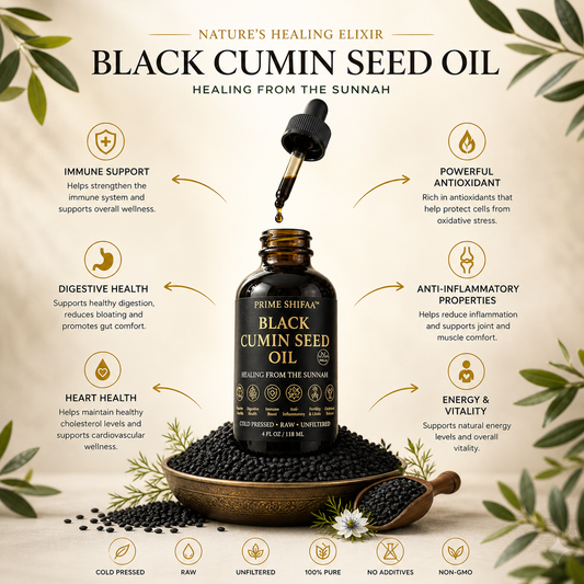 Prime Shifaa™ Black Cumin Seed Oil — Cold Pressed, Raw & Unfiltered | Premium Nigella Sativa | Healing from the Sunnah (4oz / 118ml)