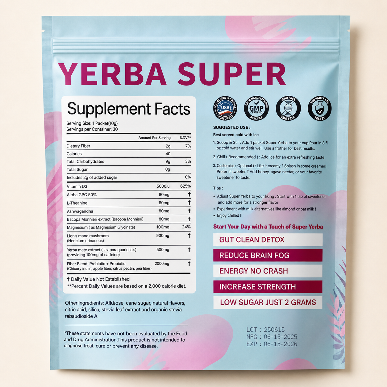 Prime Yerba Super™ – Clean Energy + Focus Drink Mix | Low Sugar (2g) | Gut Health, Brain Support & Performance Blend