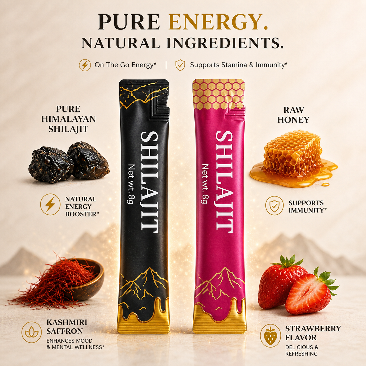 Prime Pure Himalayan shilajit, raw honey, and Kashmiri saffron Sticks