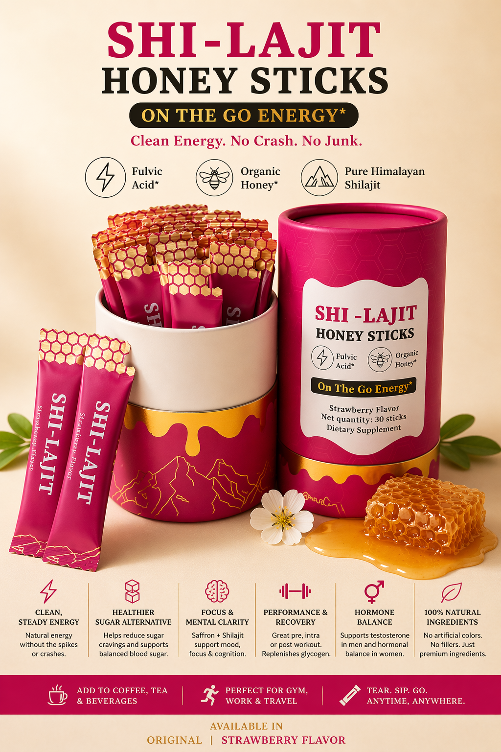Prime Pure Himalayan shilajit, raw honey, and Kashmiri saffron Sticks